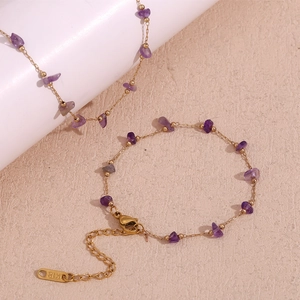 18K gold plated stainless steel chain with natural purple amethyst chips and lobster clasp