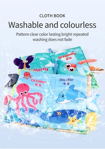 Washable infant cloth book with 3D ocean animal tails showing waterproof fabric quality