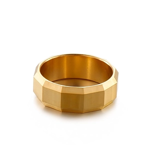 8mm gold brushed stainless steel ring with geometric beveled edges and punk style