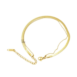 18K gold plated stainless steel double layer anklet featuring 4mm snake chain and bead link