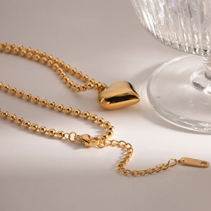 Classic 18k gold plated stainless steel heart pendant necklace with beaded ball chain