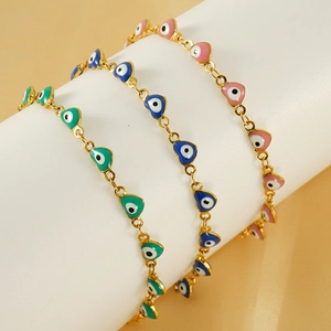 Turkish Evil Eye Heart Bracelet Necklace 18K Gold Plated Stainless Steel Enamel For Women Boho Fashion Jewelry