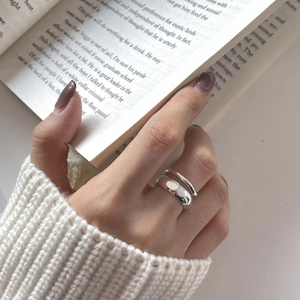 Minimalist 925 sterling silver irregular double layer ring with textured lava finish