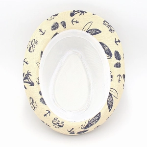 Short brim straw sun hat with Hawaiian palm tree and anchor prints for beach vacation