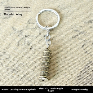 Bronze Leaning Tower of Pisa keychain in zinc alloy showing detailed arcade structure