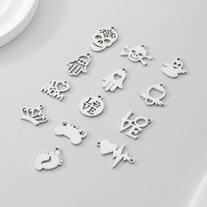 Polished stainless steel DIY pendants collection with skull crown and love charms