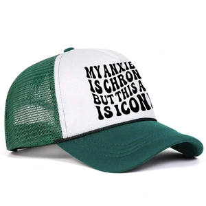 Adjustable green trucker hat with MY ANXIETY IS CHRONIC printed on the front panel