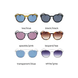 Oversized round double-bridge sunglasses in six assorted colors on a clean white background