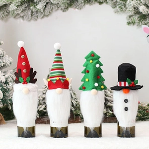 Christmas Gnome Wine Bottle Covers Felt Faux Fur Holiday Dinner Table Decor Handmade Rudolph Snowman Tree Designs