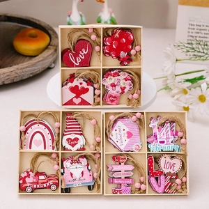 Valentine's Day Wooden Hanging Ornaments Pink Red Heart Gnome Truck Wood Hanging Decorations For Home Holiday Party Supplies