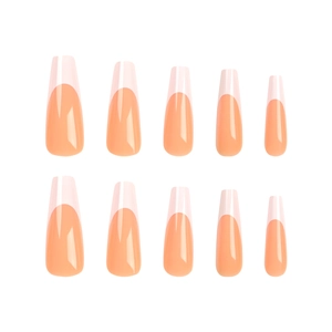 French tip ballet shape press-on nails in nude pink and orange-pink 10pcs set