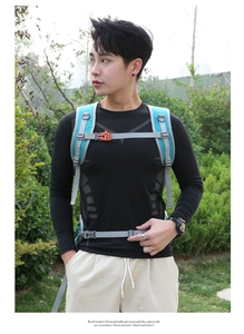 Close-up of ergonomic breathable mesh straps and adjustable chest buckles on cycling pack