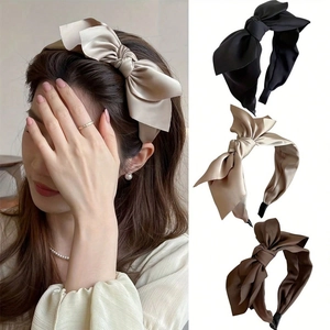 Large Double Layer Bow Headband Satin Wide Side Hair Hoop Elegant Korean Style Headpiece For Women