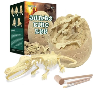 Educational dinosaur fossil excavation kit with jumbo egg, skeleton, and wooden tools
