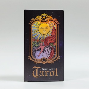 Mazzo di carte dei Tarocchi classici in scatola nera con design a motivo solare dorato