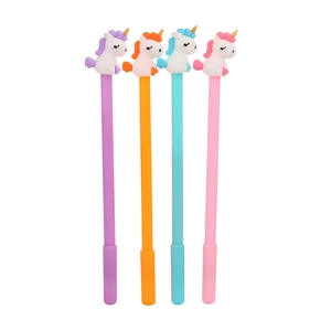 Set of 4 cute cartoon unicorn gel pens in purple orange blue and pink for students