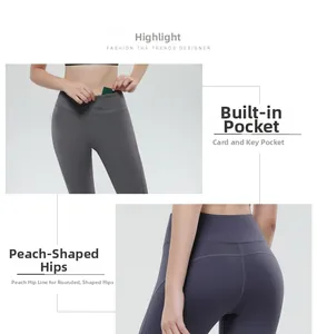 Detail of high-waist yoga shorts featuring a hidden pocket and peach-lift stitch design