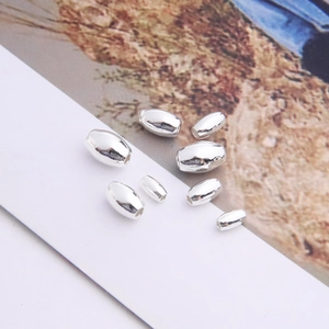925 Sterling Silver Olive Beads Oval Rice Spacer Loose Beads For DIY Bracelet Necklace Making Polished Jewelry Findings