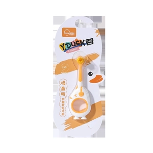Duck cartoon kids toothbrush with 0.08mm soft bristles and suction base for age 0-3