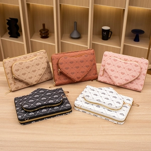 Women Crossbody Bag Heart Front Pocket PU Leather Monogram Print Small Square Phone Handbag With Pouch Fashion