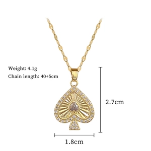 Detailed size chart for gold spade heart necklace with dimensions and weight specs