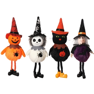 Set di bambole appese di Halloween con motivi a zucca, scheletro, gatto nero e strega
