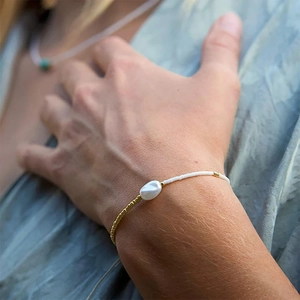 Handmade Freshwater Pearl Bracelet Miyuki Glass Beads Minimalist Baroque Adjustable Woven Rope Women
