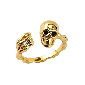 925 Sterling Silver Skull And Skeleton Hand Adjustable Open Ring For Women Punk Gothic Vintage Style Fashion Jewelry