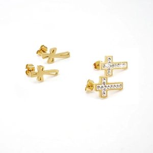 Cross Stud Earrings 18K Gold Plated Stainless Steel Sparkling Zircon Trendy Minimalist Western Style Jewelry For Women