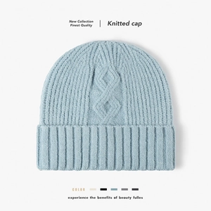Women Winter Beanie Hat Imitation Rabbit Hair Thick Warm Cable Knit Ribbed Cuff Outdoor Cold Weather Fashion Accessory