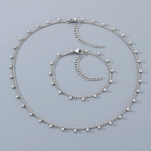 Ensemble assorti de collier et bracelet gourmette à billes en acier titane argenté
