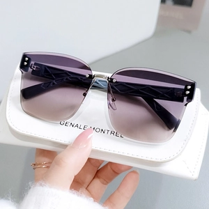 Rimless Oversized Sunglasses UV400 Gradient Lens Geometric Texture Fashion Eyewear For Women Men