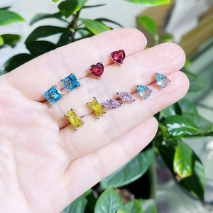 Chic multi-color zircon stud earring set with diverse geometric shapes for trendy styling