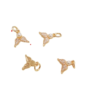 14K gold plated mermaid tail pendants with white pearls and zircons for jewelry making