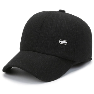 Men's wool blend baseball cap in black with textured fabric and ear protection