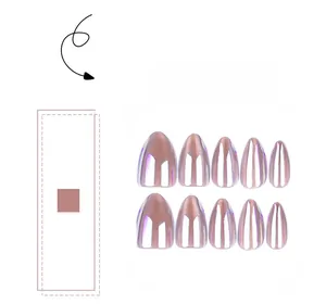 Detailed set of 10 rose gold metallic mirror finish almond shaped press-on nails