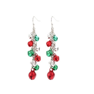Boucles d'oreilles cloches de Noël avec breloques rouges vertes et argentées à crochet