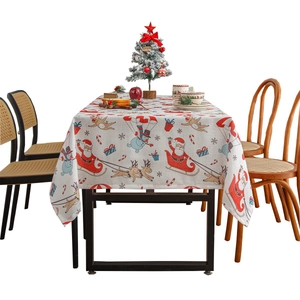 Nordic Christmas tablecloth with Santa, reindeer and snowman prints for holiday dining décor