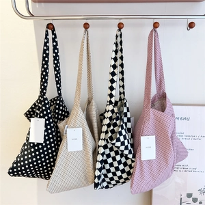 Leopard and polka dot pattern canvas shoulder bags in triangular minimalist design