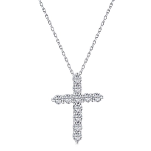 Elegant S925 sterling silver cross pendant necklace with sparkling zircon diamonds