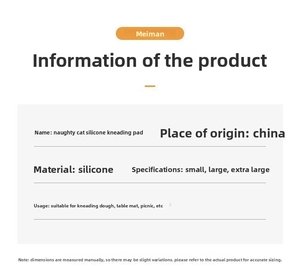 Silicone kneading mat specifications showing S, L, XL sizes and food-grade material details