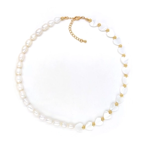 Baroque natural pearl necklace with heart pendant and adjustable gold clasp jewelry