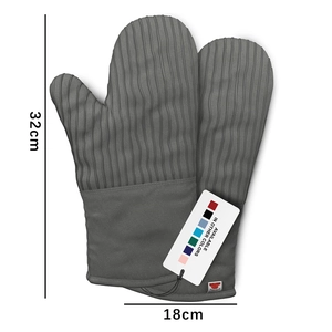 Guanti da forno in silicone grigio con trama a coste e polsini in tessuto, 32 cm