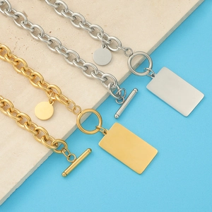 Luxury gold and silver stainless steel OT buckle Cuban link necklaces with pendants