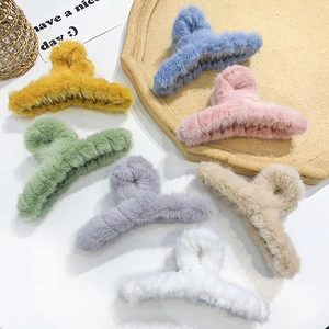 Chic plush hair claw clips in seven soft pastel colors for elegant updo hairstyling