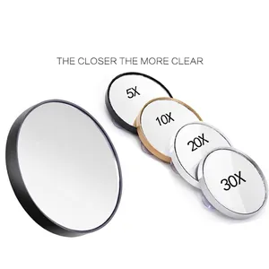 Set of round magnifying makeup mirrors with 5X to 30X zoom and suction cups for bathroom