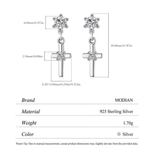 Sparkling s925 silver cross drop earrings with round cubic zirconia in silver finish