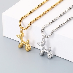 Colliers avec pendentif chien ballon en acier inoxydable or et argent sur chaîne box