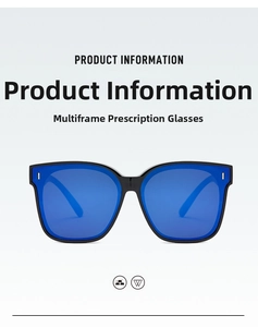 Close-up of black oversized frame night vision sunglasses with blue polarized lenses