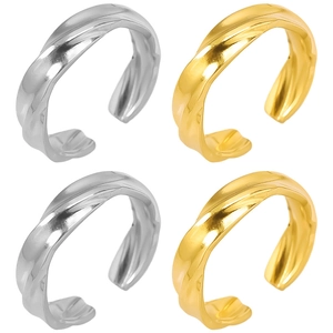 Minimalist 304 Stainless Steel Irregular Plain Ring Adjustable Twisted Wave Texture Open Finger Ring For Men Women Fashion Jewelry